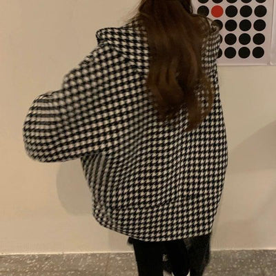 千鳥格子ジッパーミドルコート 4945-お取り寄せ4945-画像7-韓国ファッション通販POPREA［ポップリア］