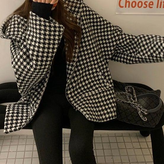 千鳥格子ジッパーミドルコート 4945-お取り寄せ4945-画像9-韓国ファッション通販POPREA［ポップリア］