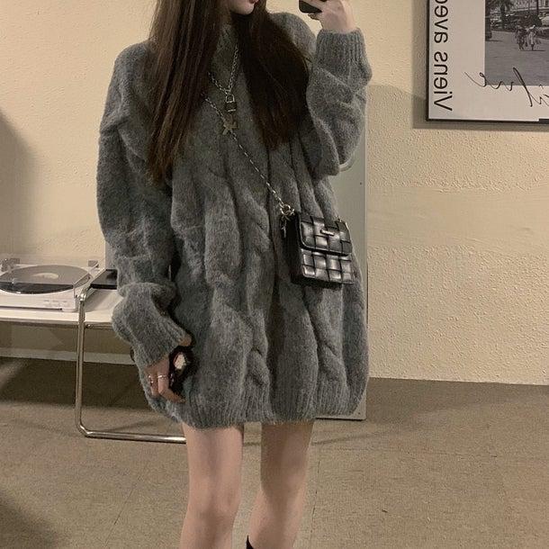 ミドル丈ケーブルニット 4947-お取り寄せ4947-画像2-韓国ファッション通販POPREA［ポップリア］