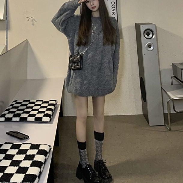 ミドル丈ケーブルニット 4947-お取り寄せ4947-画像3-韓国ファッション通販POPREA［ポップリア］