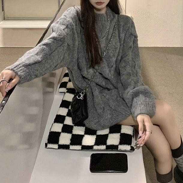 ミドル丈ケーブルニット 4947-お取り寄せ4947-画像1-韓国ファッション通販POPREA［ポップリア］