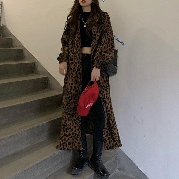 豹柄ロングストレートコート 4948-お取り寄せ4948-画像2-韓国ファッション通販POPREA［ポップリア］
