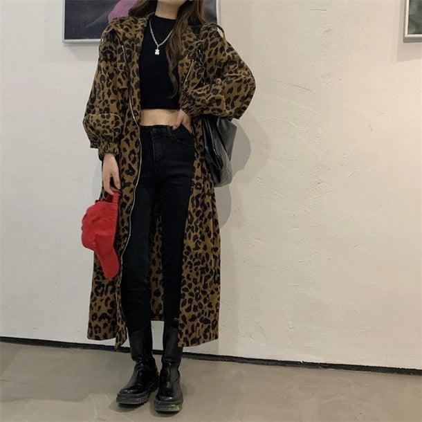 豹柄ロングストレートコート 4948-お取り寄せ4948-画像1-韓国ファッション通販POPREA［ポップリア］