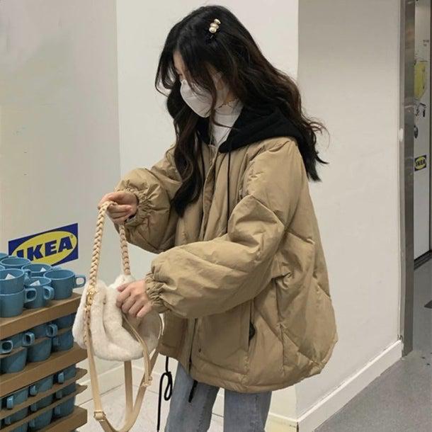 ブラックフードダウンジャケット 4953-khaki_お取り寄せ4953-画像2-韓国ファッション通販POPREA［ポップリア］