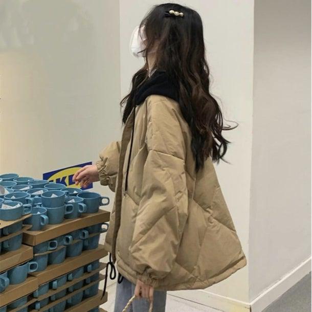 ブラックフードダウンジャケット 4953-khaki_お取り寄せ4953-画像5-韓国ファッション通販POPREA［ポップリア］