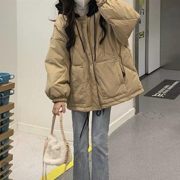 ブラックフードダウンジャケット 4953-khaki_お取り寄せ4953-画像6-韓国ファッション通販POPREA［ポップリア］