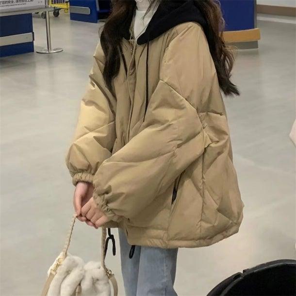 ブラックフードダウンジャケット 4953-khaki_お取り寄せ4953-画像7-韓国ファッション通販POPREA［ポップリア］