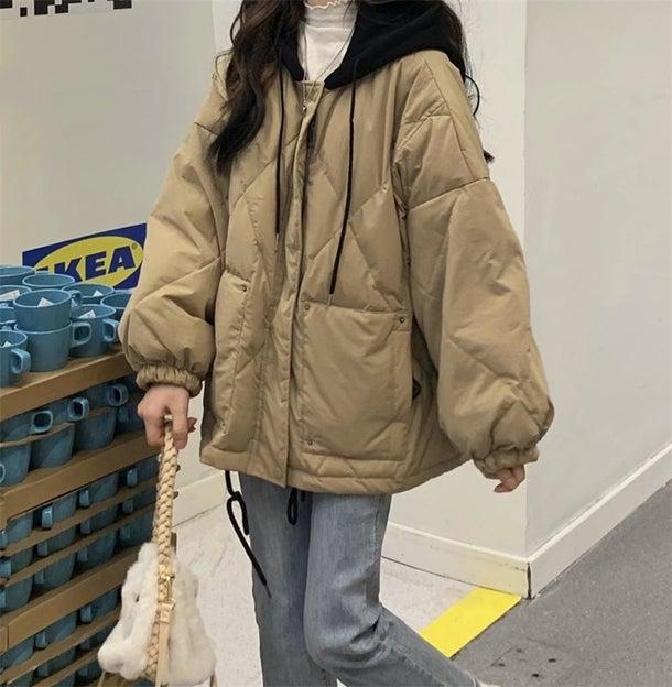 ブラックフードダウンジャケット 4953-khaki_お取り寄せ4953-画像1-韓国ファッション通販POPREA［ポップリア］