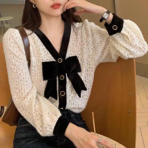 リボンタイフェミニンブラウス 4954-ivory_お取り寄せ4954-画像2-韓国ファッション通販POPREA［ポップリア］