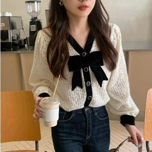 リボンタイフェミニンブラウス 4954-ivory_お取り寄せ4954-画像3-韓国ファッション通販POPREA［ポップリア］