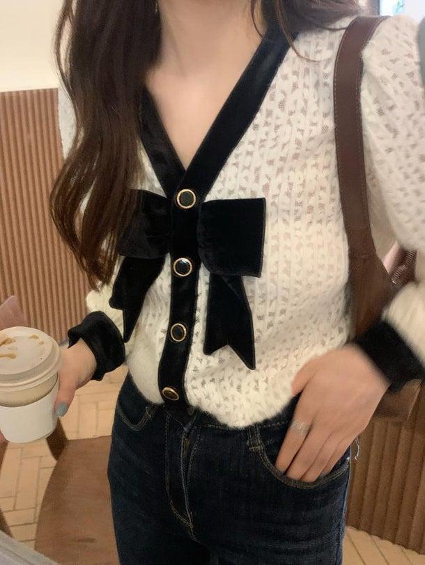 リボンタイフェミニンブラウス 4954-ivory_お取り寄せ4954-画像4-韓国ファッション通販POPREA［ポップリア］