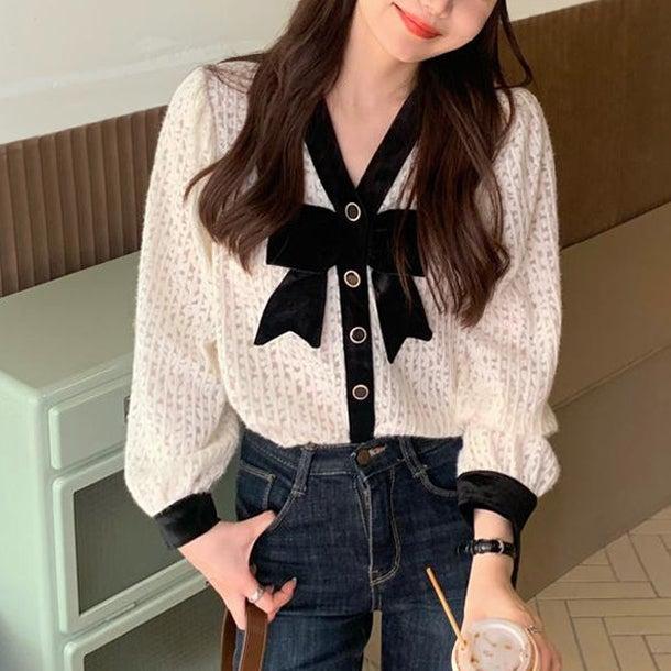 リボンタイフェミニンブラウス 4954-ivory_お取り寄せ4954-画像7-韓国ファッション通販POPREA［ポップリア］