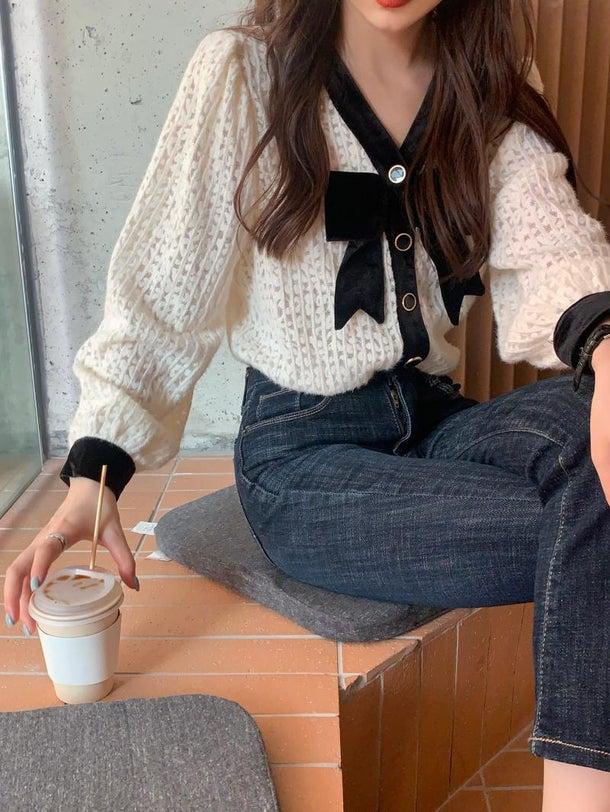 リボンタイフェミニンブラウス 4954-ivory_お取り寄せ4954-画像9-韓国ファッション通販POPREA［ポップリア］