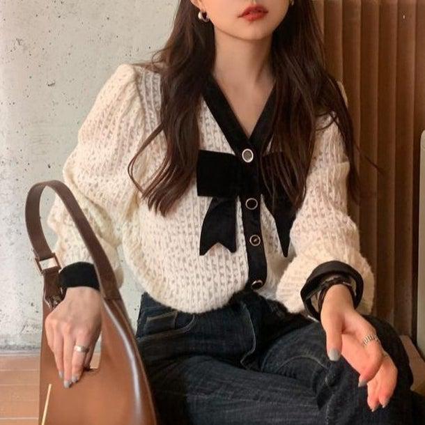 リボンタイフェミニンブラウス 4954-ivory_お取り寄せ4954-画像1-韓国ファッション通販POPREA［ポップリア］