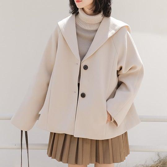 セーラーカラーショートコート 4955-ivory_お取り寄せ4955-画像3-韓国ファッション通販POPREA［ポップリア］