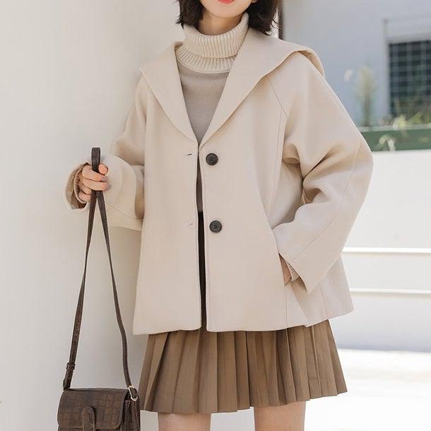 セーラーカラーショートコート 4955-ivory_お取り寄せ4955-画像1-韓国ファッション通販POPREA［ポップリア］