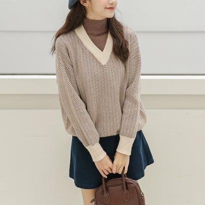 ヘリンボーン柄ハイネックレイヤードニット 4957-brown_お取り寄せ49572-画像15-韓国ファッション通販POPREA［ポップリア］