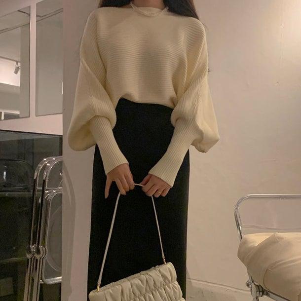 ランタンスリーブリブニット 4966-お取り寄せ4966-画像2-韓国ファッション通販POPREA［ポップリア］