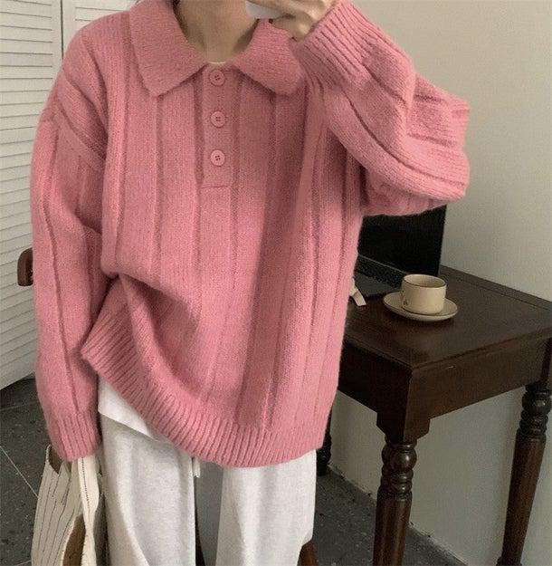 ルーズポロニット 4976-pink_お取り寄せ49762-画像11-韓国ファッション通販POPREA［ポップリア］