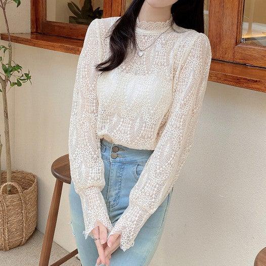 ハーフハイネックレーストップス 4978-お取り寄せ4978-画像2-韓国ファッション通販POPREA［ポップリア］