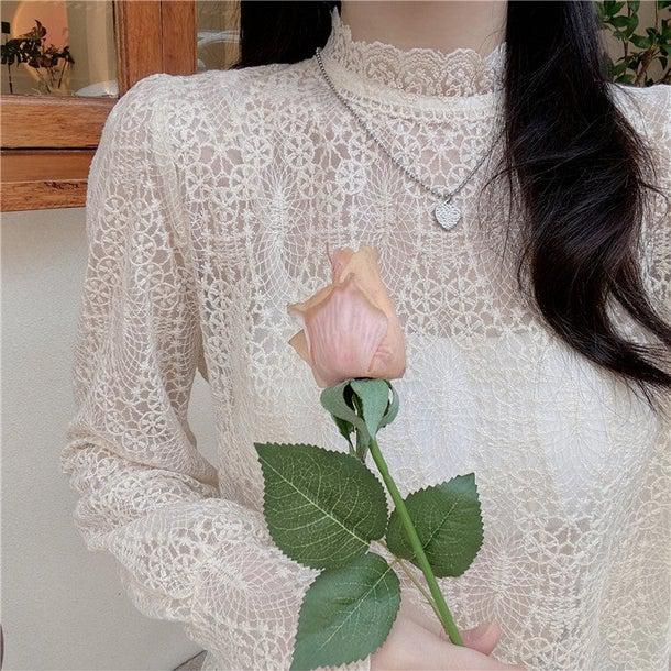 ハーフハイネックレーストップス 4978-お取り寄せ4978-画像3-韓国ファッション通販POPREA［ポップリア］