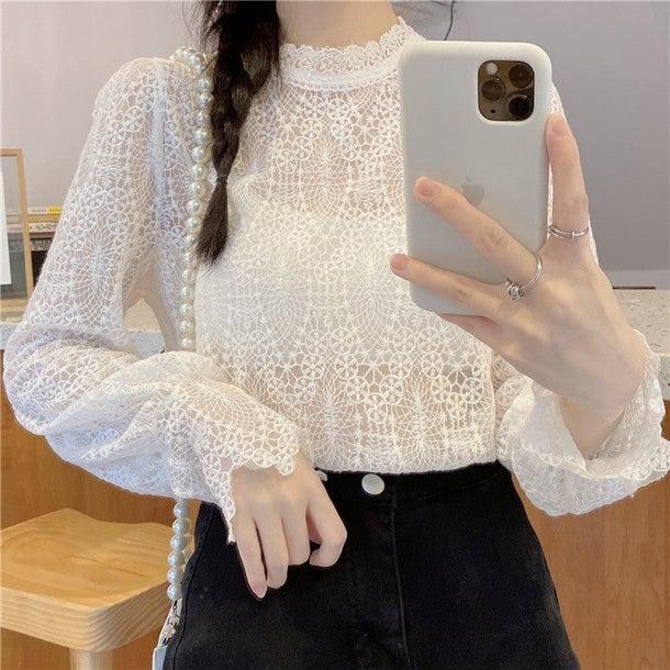 ハーフハイネックレーストップス 4978-お取り寄せ4978-画像4-韓国ファッション通販POPREA［ポップリア］