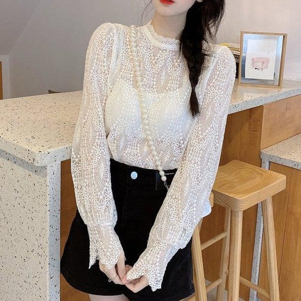 ハーフハイネックレーストップス 4978-お取り寄せ4978-画像1-韓国ファッション通販POPREA［ポップリア］