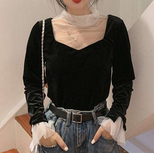 ベロアドッキングトップス 2642-画像5-韓国ファッション通販POPREA［ポップリア］