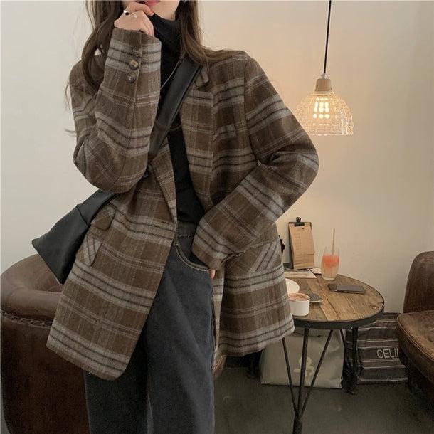 カフェチェックミディージャケット 5002-お取り寄せ5002-画像5-韓国ファッション通販POPREA［ポップリア］