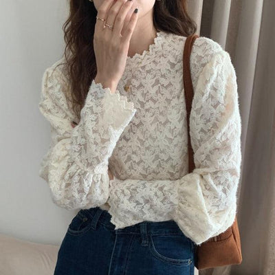 フラワーレーストップス 5003-ivory_お取り寄せ50032-画像1-韓国ファッション通販POPREA［ポップリア］
