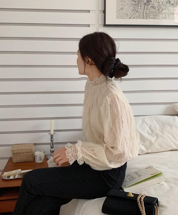 フラワーステッチドットブラウス 5008-お取り寄せ5008-画像10-韓国ファッション通販POPREA［ポップリア］