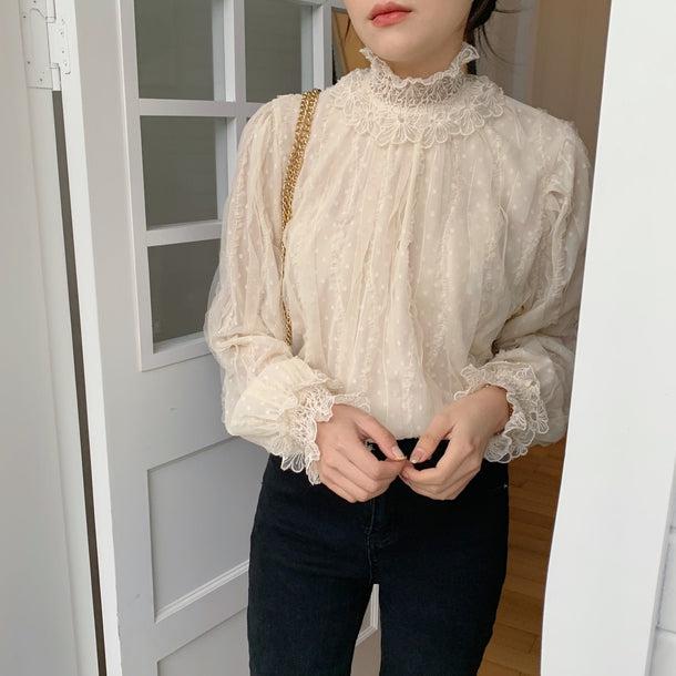 フラワーステッチドットブラウス 5008-お取り寄せ5008-画像12-韓国ファッション通販POPREA［ポップリア］