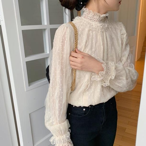 フラワーステッチドットブラウス 5008-お取り寄せ5008-画像14-韓国ファッション通販POPREA［ポップリア］