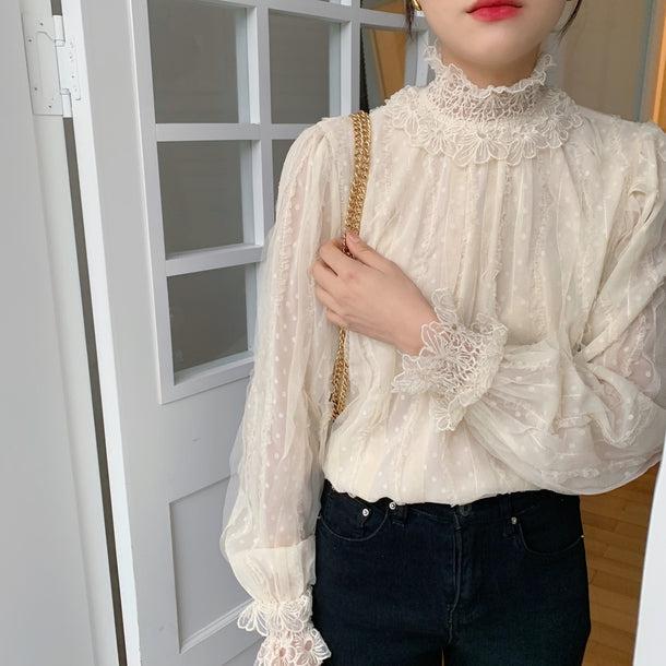 フラワーステッチドットブラウス 5008-お取り寄せ5008-画像16-韓国ファッション通販POPREA［ポップリア］