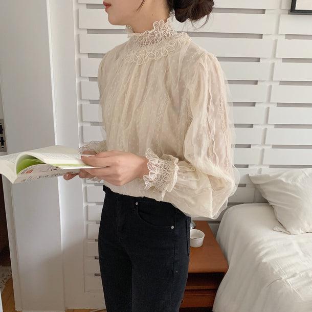 フラワーステッチドットブラウス 5008-お取り寄せ5008-画像17-韓国ファッション通販POPREA［ポップリア］