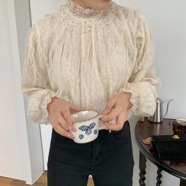 フラワーステッチドットブラウス 5008-お取り寄せ5008-画像3-韓国ファッション通販POPREA［ポップリア］