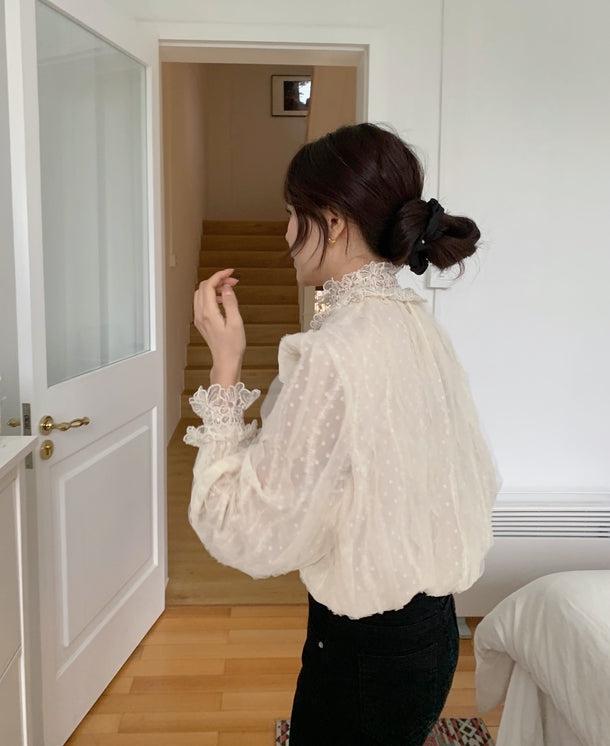 フラワーステッチドットブラウス 5008-お取り寄せ5008-画像5-韓国ファッション通販POPREA［ポップリア］