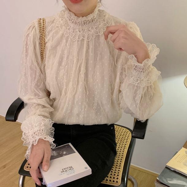 フラワーステッチドットブラウス 5008-お取り寄せ5008-画像8-韓国ファッション通販POPREA［ポップリア］