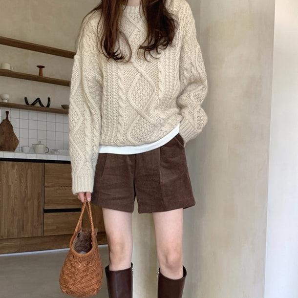 コーデュロイハーフパンツ 5019-M/coffee_お取り寄せ50191-画像2-韓国ファッション通販POPREA［ポップリア］