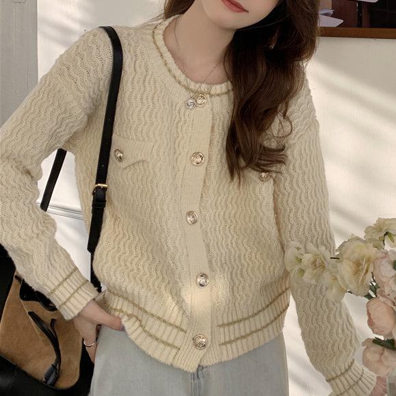 ビジューボタンルーズカーディガン 5020-ivory_お取り寄せ5020-画像4-韓国ファッション通販POPREA［ポップリア］