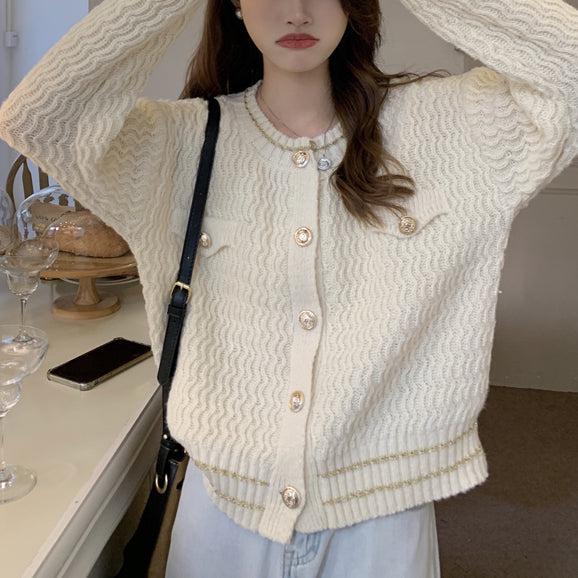 ビジューボタンルーズカーディガン 5020-ivory_お取り寄せ5020-画像6-韓国ファッション通販POPREA［ポップリア］