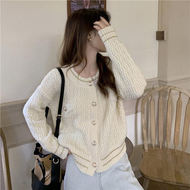 ビジューボタンルーズカーディガン 5020-ivory_お取り寄せ5020-画像7-韓国ファッション通販POPREA［ポップリア］