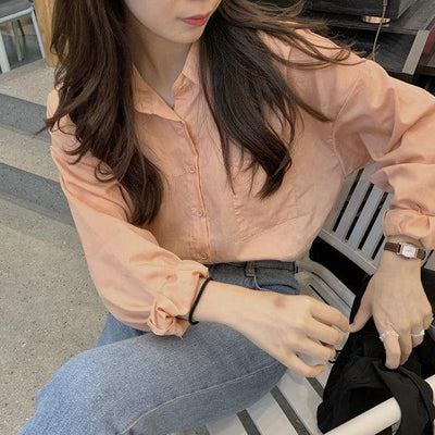 バックリボンカラーシャツブラウス 5022-light-orange_お取り寄せ50222-画像13-韓国ファッション通販POPREA［ポップリア］