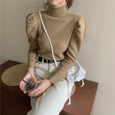 パフスリデザインニット 5024-khaki_お取り寄せ50241-画像1-韓国ファッション通販POPREA［ポップリア］