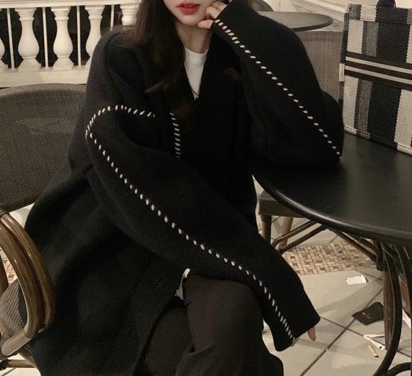 ステッチデザインカーディガン 5048-black_お取り寄せ50482-画像8-韓国ファッション通販POPREA［ポップリア］