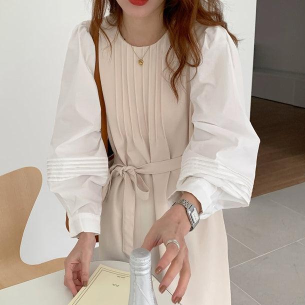 エレガントラウンドネックワンピース 5052-ivory_お取り寄せ50521-画像2-韓国ファッション通販POPREA［ポップリア］