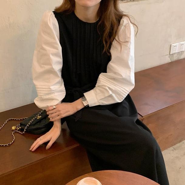 エレガントラウンドネックワンピース 5052-black_お取り寄せ50522-画像1-韓国ファッション通販POPREA［ポップリア］