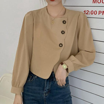 ロングスリーブショートブラウス 5089-khaki_お取り寄せ50892-画像5-韓国ファッション通販POPREA［ポップリア］