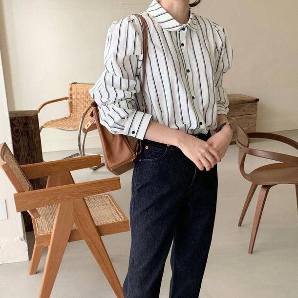 パフスリーブストライプシャツ 5092-お取り寄せ5092-画像10-韓国ファッション通販POPREA［ポップリア］