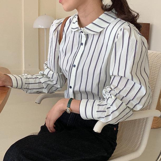 パフスリーブストライプシャツ 5092-お取り寄せ5092-画像11-韓国ファッション通販POPREA［ポップリア］